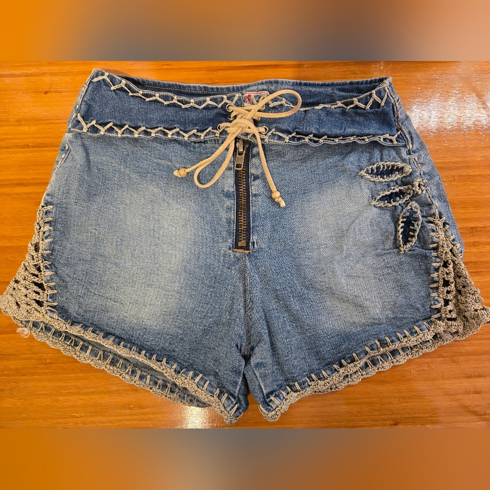 Y2K 90S Denim Lace Trim Women Shorts
